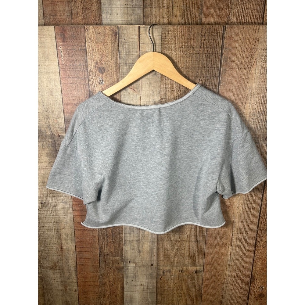 Project Social T Out From Under Gray Cropped Sweatshirt Top Small V Neck Raw Hem - Picture 6 of 6